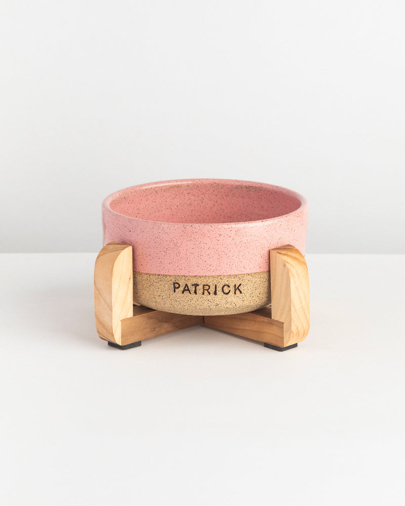 [PERSONALIZADO] Tigela pet grande de cerâmica rosa com suporte Lavanda