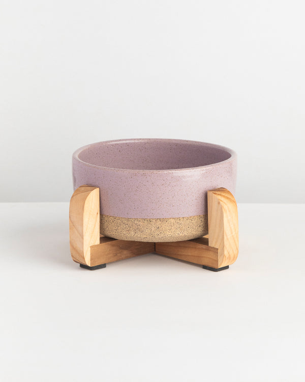 Tigela pet grande de cerâmica violeta com suporte Lavanda