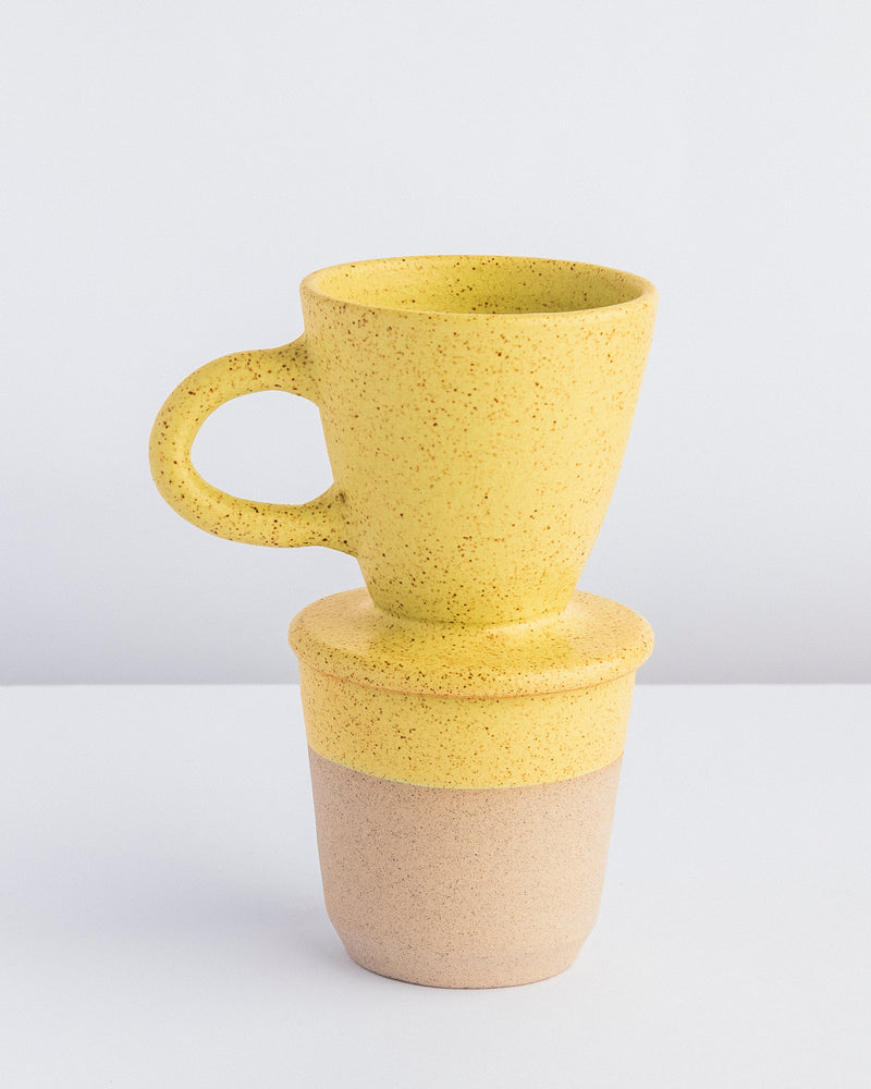 Conjunto individual para café de cerâmica amarelo Lavanda
