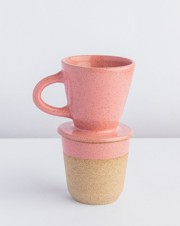 Conjunto individual para café de cerâmica rosa Lavanda