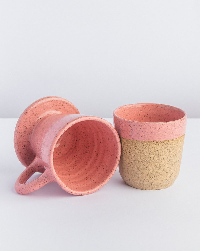 Conjunto individual para café de cerâmica rosa Lavanda